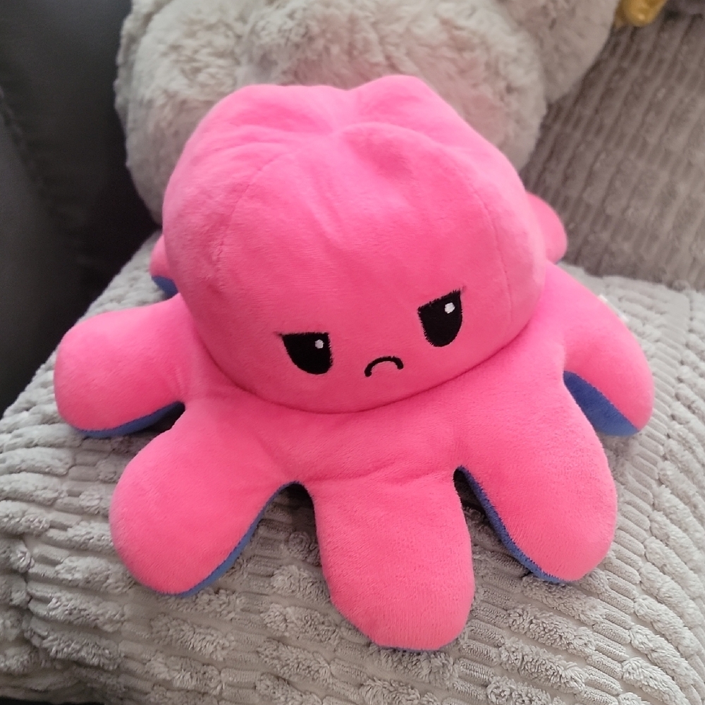 Reversible Pink Plush Octopus Mood Toy - Soft Kids Plush